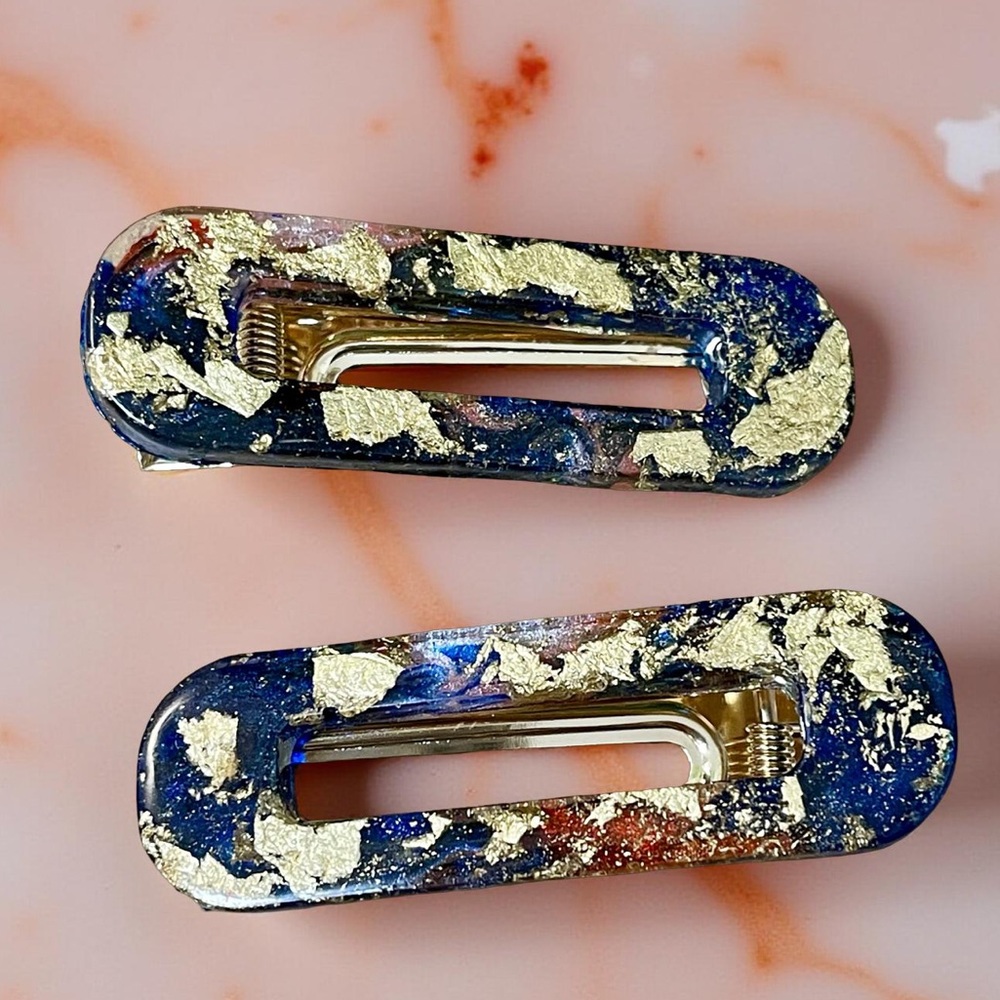 Gold and Blue Resin Hair Clips set/2